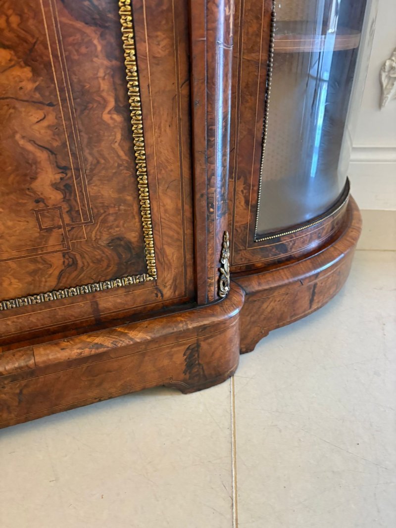 Outstanding Quality Antique Victorian Inlaid Burr Walnut Porcelain Mounted Credenza - Image 15